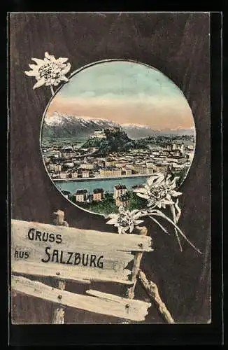 AK Salzburg, Panoramablick auf die Stadt, Edelweiss