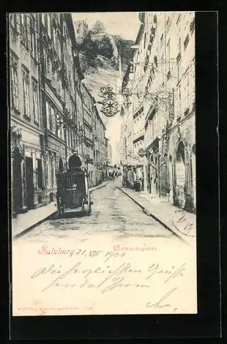 AK Salzburg, Kutsche in der Getreidegasse