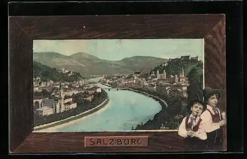 AK Salzburg, Stadtansicht mit Flusspartie
