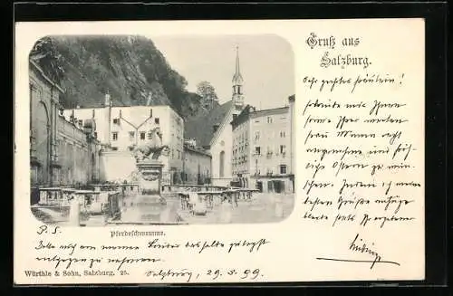 AK Salzburg, Strassenpartie mit Pferdeschwemme