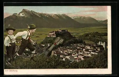 AK Salzburg, Teilansicht vor Bergpanorama