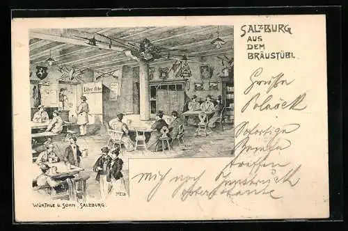 Künstler-AK Salzburg, Gäste im Gasthaus Bräustübl