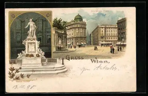 AK Wien I, Albrechtsplatz und Mozartdenkmal