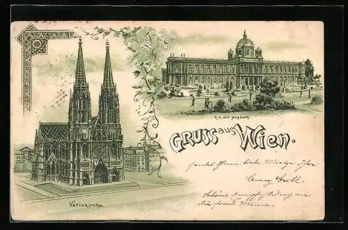 Lithographie Wien, Votivkirche, K. K. Hofmuseum