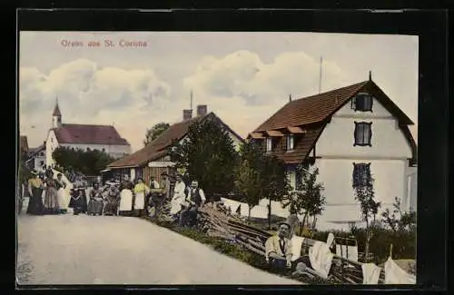 AK St. Corona, Anwohner vor dem Gasthaus