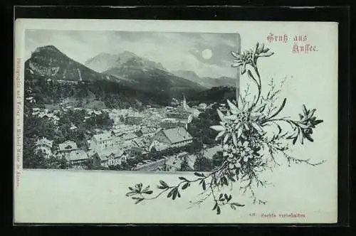 Mondschein-AK Aussee, Blick über die Dächer