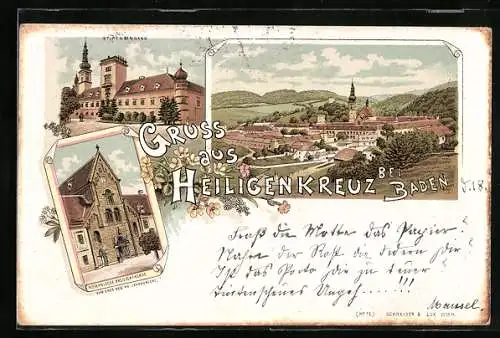 Lithographie Heiligenkreuz /Baden, Stiftseingang, Romanische Basilicafacade