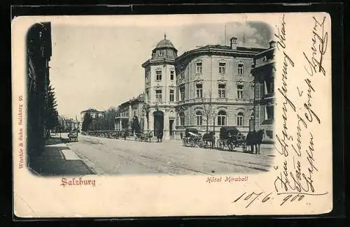 AK Salzburg, Kutschen vor dem Hotel Mirabell