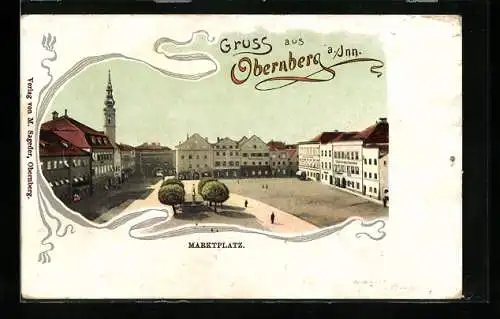 AK Obernberg a. Inn, Marktplatz im Sonnenschein