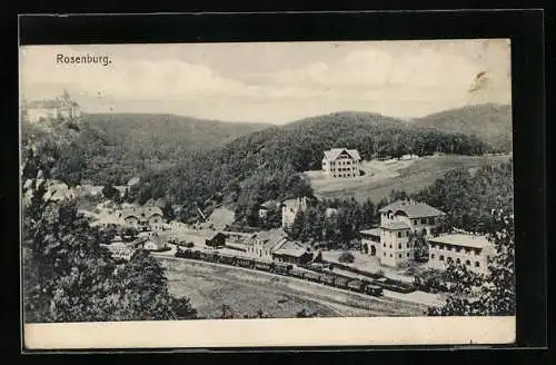 AK Rosenburg, Ortsansicht mit Schloss aus der Vogelschau