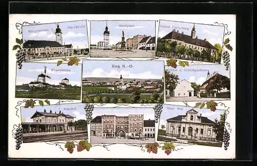 AK Retz, Bürgerschule, Pfarrkirche und Schloss Gatterburg