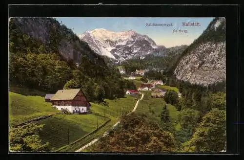 AK Hallstatt, Ortsansicht mit Salzberg