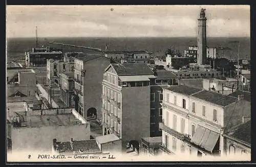 AK Port Said, General View, Hafen mit Leuchtturm