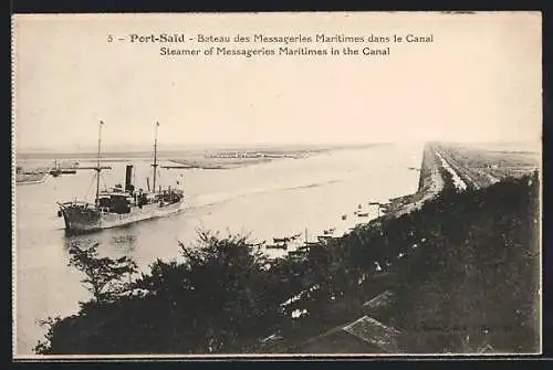 AK Port Said, Steamer of Messageries Maritimes in the Canal