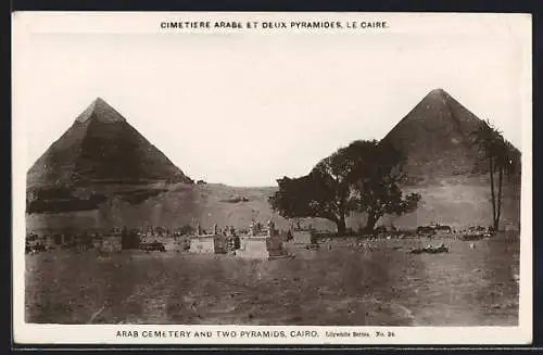AK Cairo, Arab Cemetery and two Pyramids