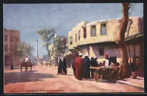 Künstler-AK Raphael Tuck & Sons Nr.7203: Alexandria, Strett Scene near Pompeys Pillar, Marktszene