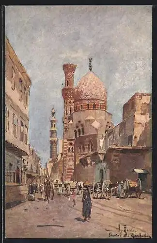Künstler-AK Caire, Rue de la Mosquée El-Azhar