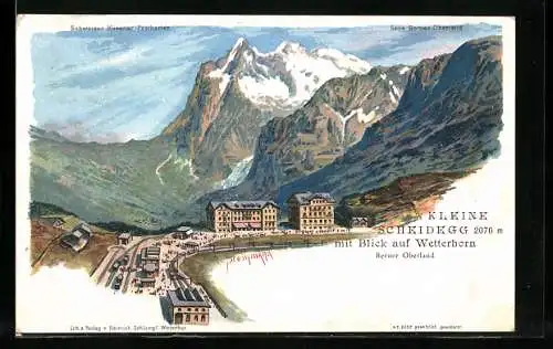 Künstler-AK C. Steinmann: Bern-Kleine Scheidegg, Ortsansicht mit Blick auf Wetterhorn