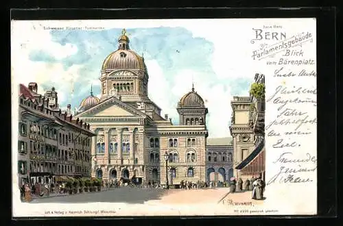 Künstler-AK C. Steinmann Nr. 2200: Bern, Parlamentsgebäude, Blick vom Bärenplatz