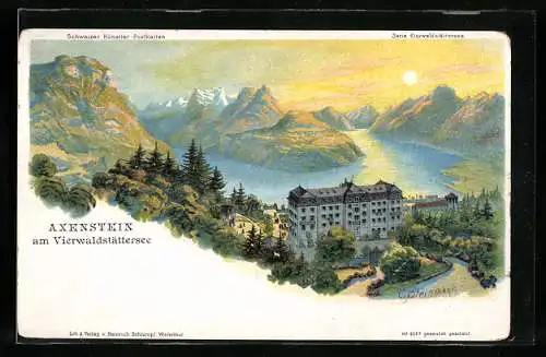 Künstler-AK C. Steinmann: Axenstein am Vierwaldstättersee, Haus mit Panorama