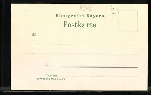 Künstler-Lithographie Theodor Guggenberger: München, Ludwigstrasse mit Feldherrenhalle, Theatinerkirche und Strassenbahn