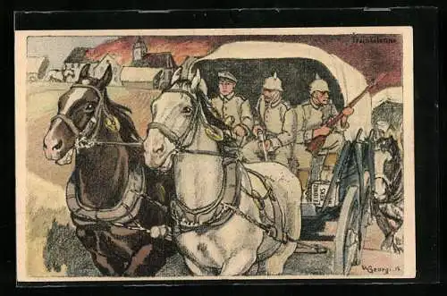 Künstler-AK Walter Georgi: Soldaten mit Pferdegespann, Reklame für Leibnitz-Kekse