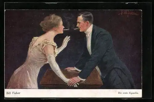 Künstler-AK Bill Fisher: Die erste Zigarette