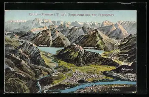 AK Reutte, Plansee i. T. und Umgebung aus der Vogelschau