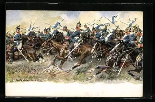 Künstler-AK Anton Hoffmann - München: Berittene Soldaten beim Angriff