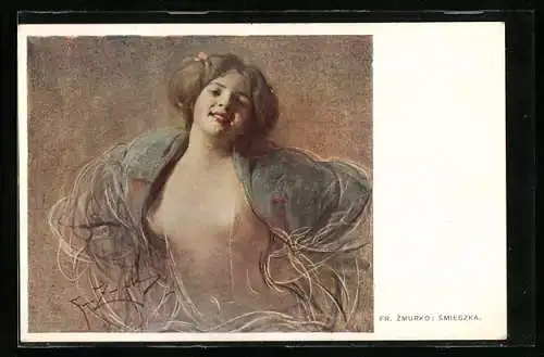 Künstler-AK Franciszek Zmurko: Dame im geöffneten Kleid