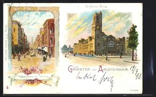 Lithographie Amsterdam, Reguliersbree Straat, de Nieuwe Beurg