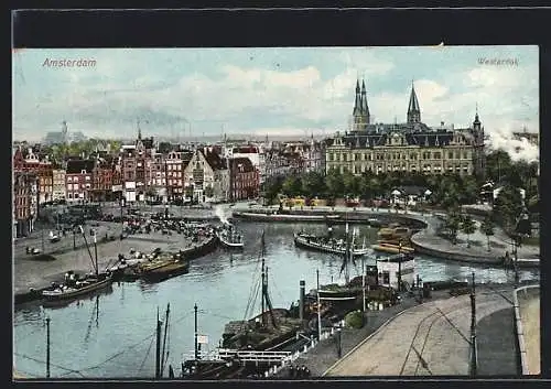AK Amsterdam, Westerdok mit Blick auf die Stadt
