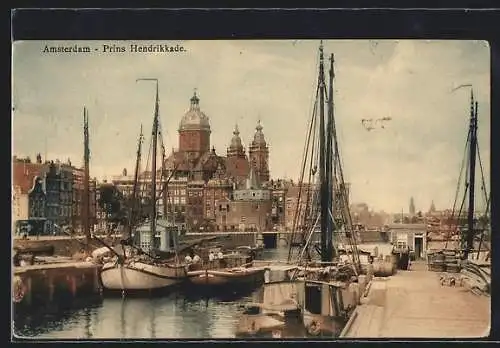 AK Amsterdam, Prins Hendrikkade, Segelschiff