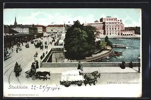 AK Stockholm, Norrbro och Strömparterren, Ortsansicht mit Pferdebahn