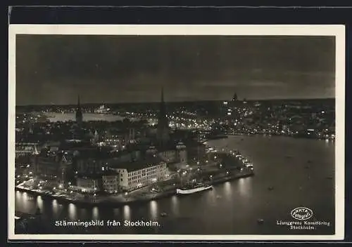 AK Stockholm, Ortsansicht mit Dampfer bei Nacht