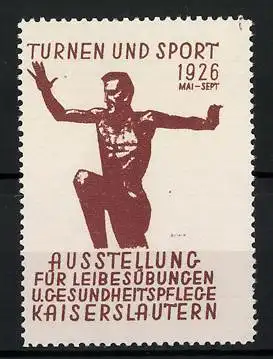 Reklamemarke Kaiserslautern, Ausstellung Turnen und Sport 1926, nackter Sportler