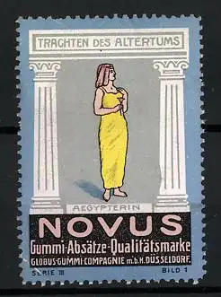 Reklamemarke Novus - Gummi-Absätze, Globus-Gummi-Compagnie, Düsseldorf, Serie: Trachten des Altertums, Ägypterin