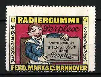 Reklamemarke Perplex - Radiergummi, bester Deutscher Tinten- und Tuschgummi, Ferd. Marx & Co., Hannover