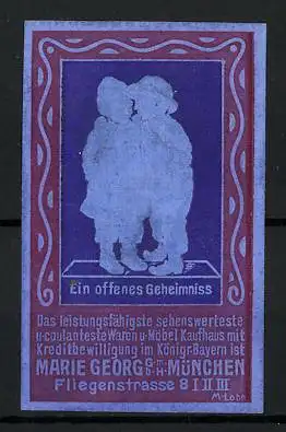 Präge-Reklamemarke München, Waren- und Möbelkaufhaus Marie Georg, Fliegenstr. 8, Kinderpaar