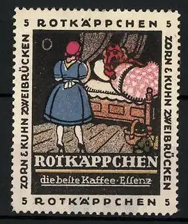 Reklamemarke Rottkäppchen - beste Kaffee-Essenz, Zorn & Kuhn., Zweibrücken, Szene aus dem Märchen Rotkäppchen, Bild 5