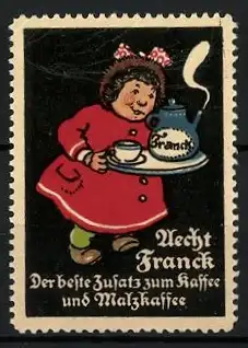 Reklamemarke Aecht Franck - bester Kaffeezusatz und Malzkaffee, Frau mit Tablett