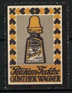 Reklamemarke Pelikan Perltusche von Günther Wagner, Farbflasche