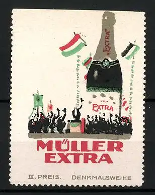 Reklamemarke Müller Extra-Sekt, Wettbewerb für Müller Extra!, Flasche Sekt und Kamera