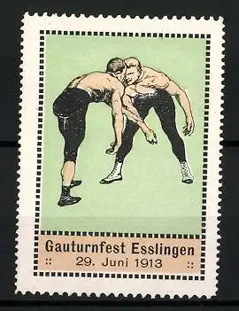 Reklamemarke Esslingen, Gauturnfest 1913, Ringer beim Kampf