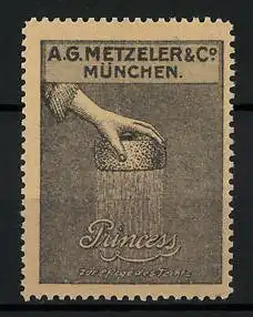 Reklamemarke Princess-Schwamm zur Pflege des Teints, A. G. Metzeler & Co., München, Frauenhand hält Schwamm