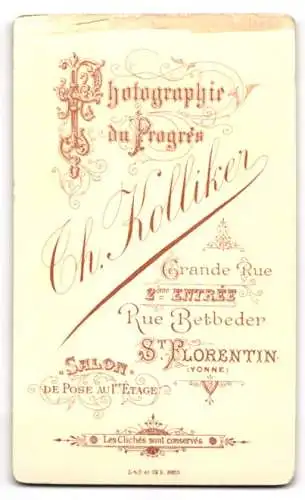 Fotografie Ch. Kolliker, St. Florentin /Yonne, Rue Betbeder, Junger Herr mit Haartolle und Schnurrbart im Dreiteiler