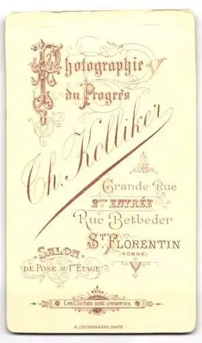Fotografie Ch. Kolliker, St. Florentin /Yonne, Rue Betbeder, Freundlicher Herr mit Zwirbelschnauzer und Einstecktuch