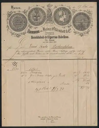 Rechnung Hanau 1893, Heinr. Oldenkott & Co., Rauchtabak- & Cigarren-Fabriken, Messe-Medaillen