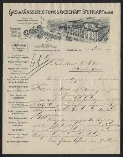 Rechnung Stuttgart 1911, Gas- und Wasserleitungs-Geschäft GmbH, Betriebsanlage Langestrasse /Calver Strasse