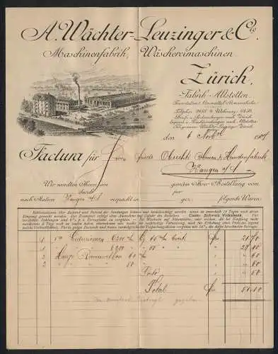 Rechnung Zürich 1907, A. Wächter-Leuzinger & Cie., Maschinenfabrik, Das Betriebsgelände mit Lagerplatz